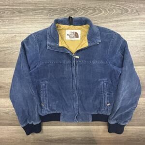 Vintage North Face Jacket Mens Medium Blue Corduroy Bomber Made USA Full Zip 80s